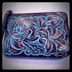 Patricia Nash Turquoise Cassini Leather Wristlet